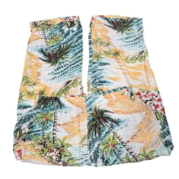 Braeton Womens XL Wide Leg Beach Capri Pants Hawaiian Drawstring Palm Trees Surf - Picture 4 of 15